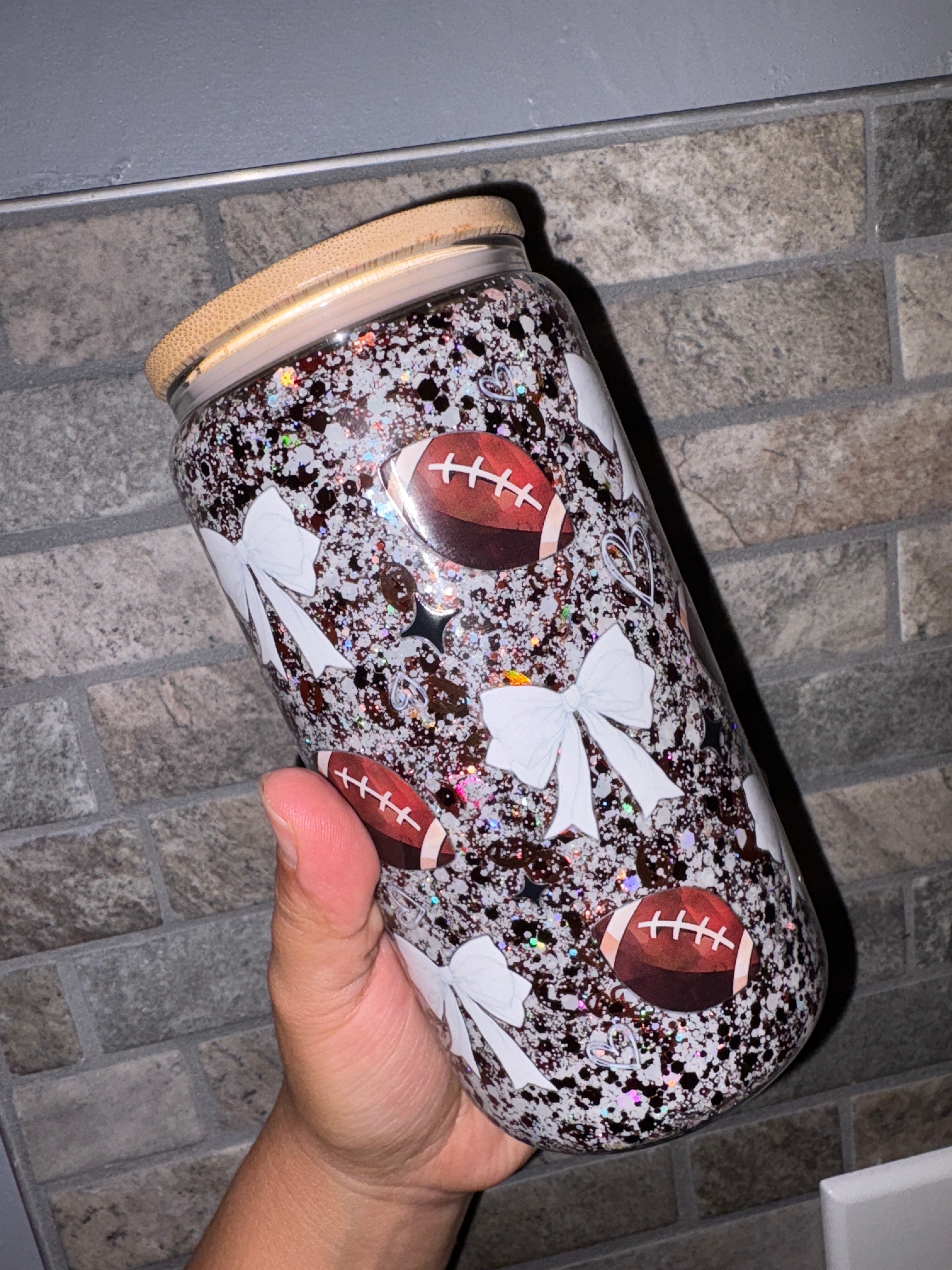 16oz Glass Football Cup