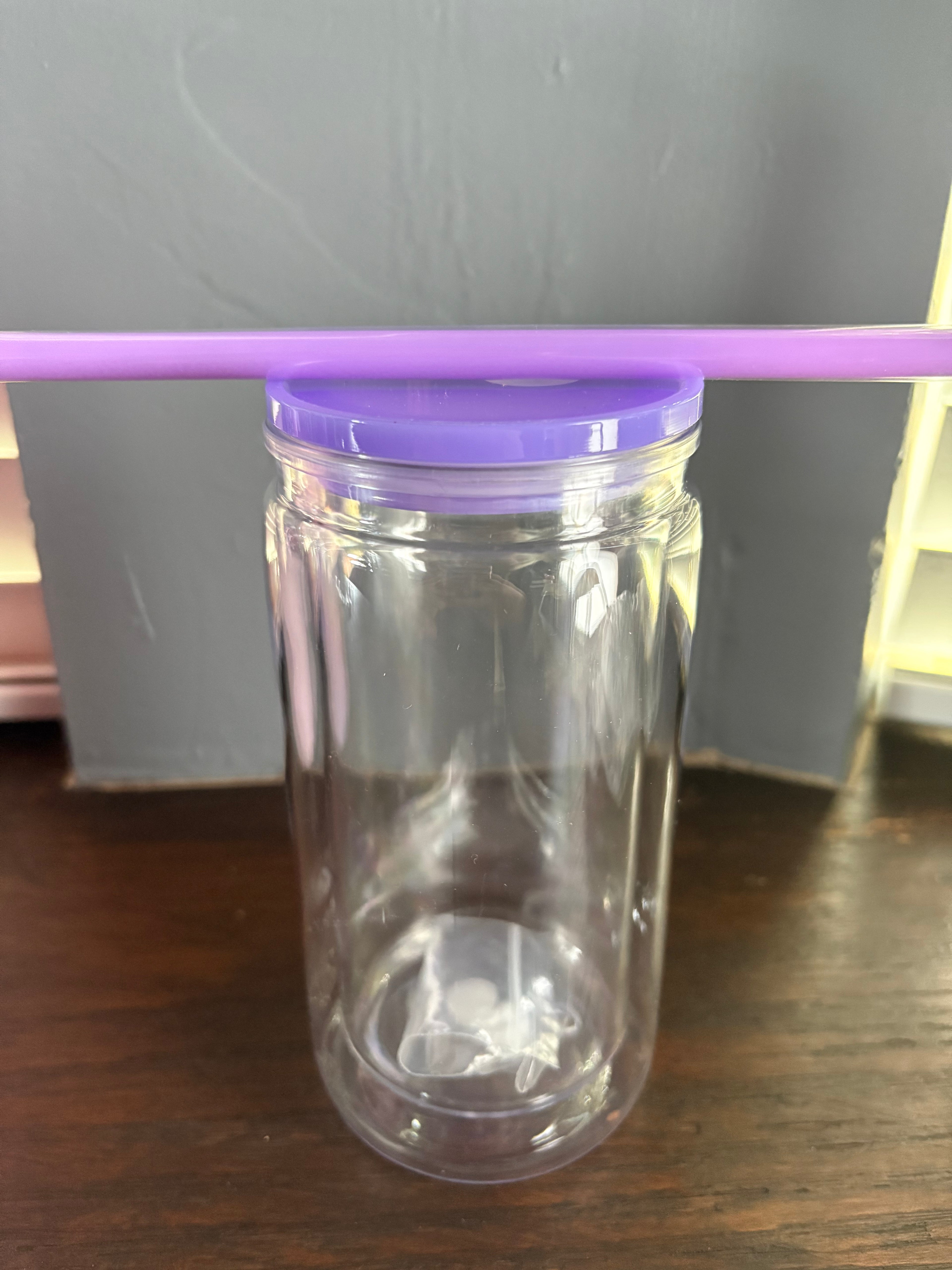 16oz Acrylic cup with purple lid and straw