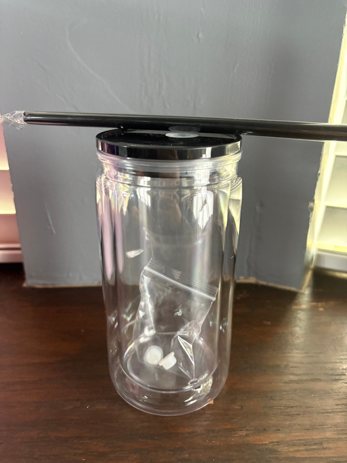16oz Acrylic cup with black lid and straw