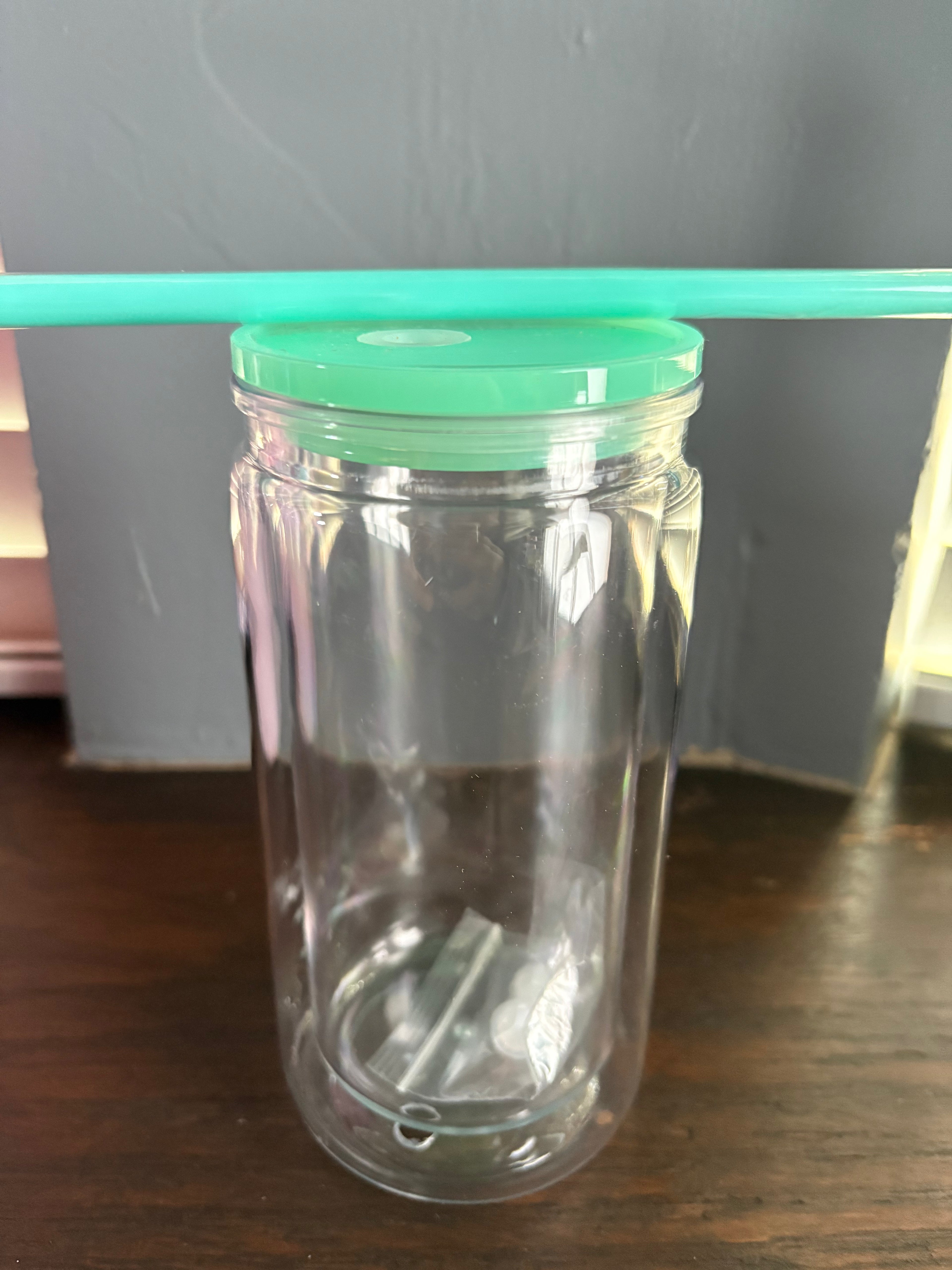 16oz Acrylic Cup with teal lid and straw