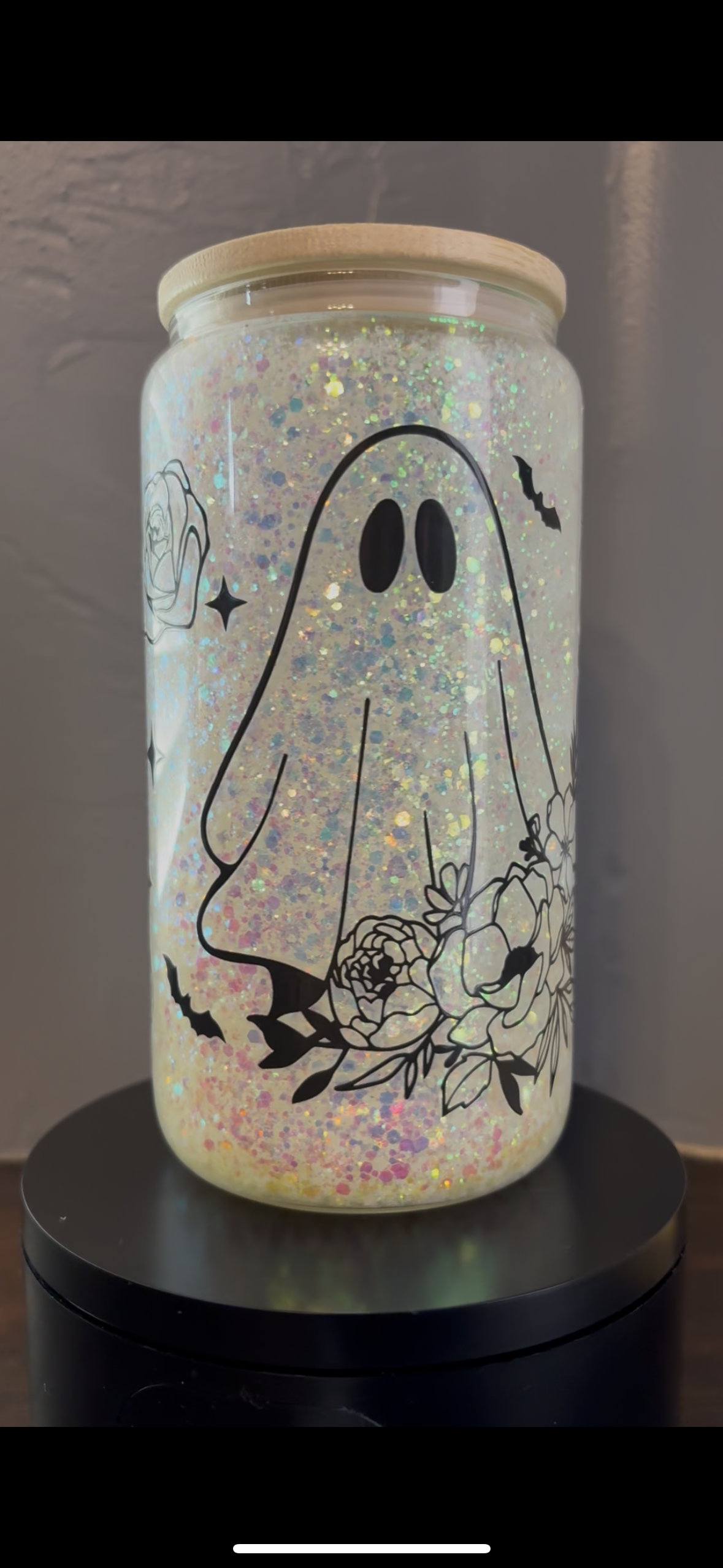 16oz Glass Glow in the Dark Glitter Cup