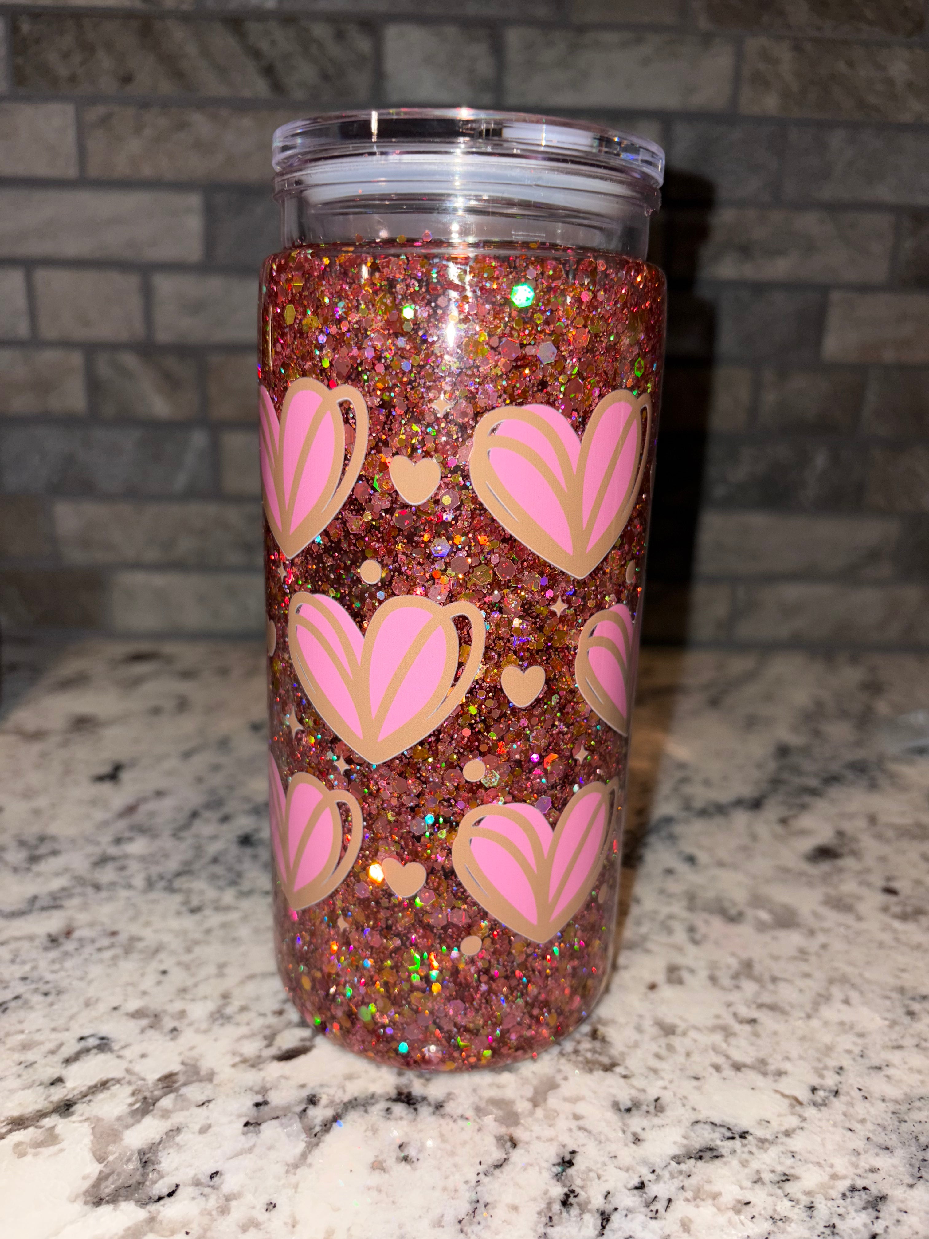 20oz Pink Glitter Cup with Heart decal