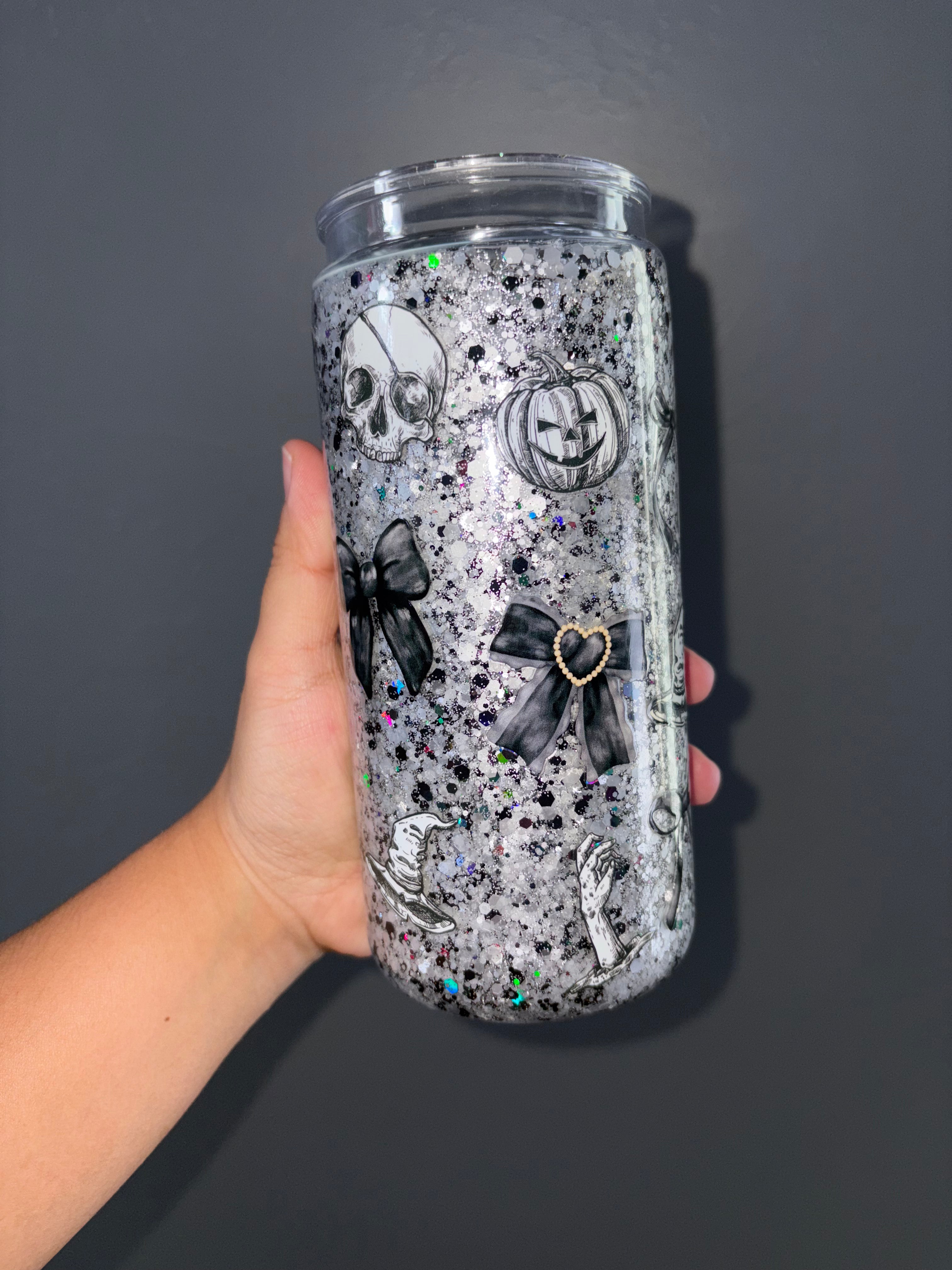 20oz Acrylic Halloween Glitter Cup White/Black/Silver